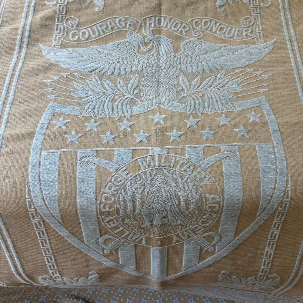 Vintage Monument Mills Valley Forge Military Academy Blue/Tan Coverlet 61